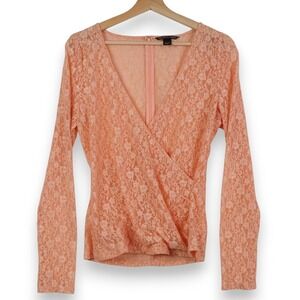 Victoria's Secret Womens‎ Top 8 Peach Lace Sheer Wrap Soft Romantic Balletcore